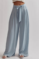 Entro Light Blue Denim Wide Leg Paper Bag Pants-Bottoms-Entro-Deja Nu Boutique, Women's Fashion Boutique in Lampasas, Texas