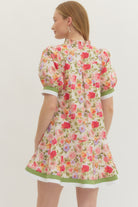 Entro Matcha Garden Floral Puff Sleeve Mini Dress-mini dress-Entro-Deja Nu Boutique, Women's Fashion Boutique in Lampasas, Texas