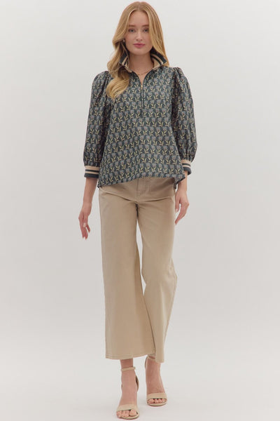 Entro Midnight Floral Puff Sleeve Zip Top – Deja Nu Tx