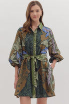 Entro Multi Botanical Print Long Sleeve Mini Dress-Dresses-entro-Deja Nu Boutique, Women's Fashion Boutique in Lampasas, Texas