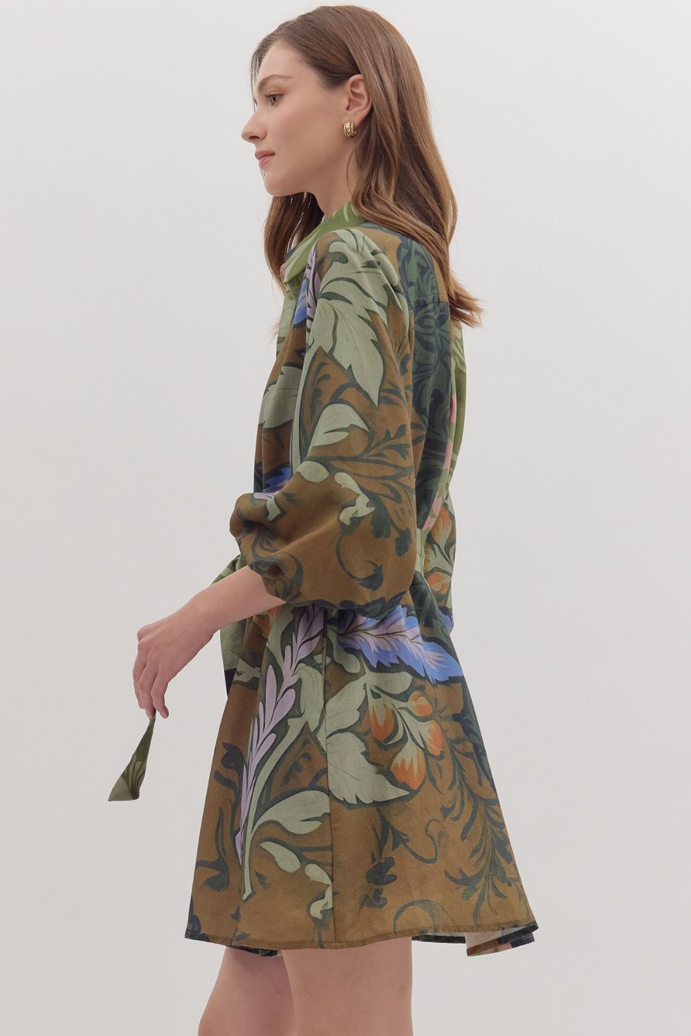 Entro Multi Botanical Print Long Sleeve Mini Dress-Dresses-entro-Deja Nu Boutique, Women's Fashion Boutique in Lampasas, Texas