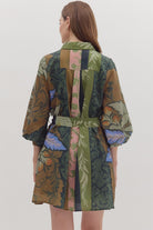 Entro Multi Botanical Print Long Sleeve Mini Dress-Dresses-entro-Deja Nu Boutique, Women's Fashion Boutique in Lampasas, Texas