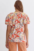 Entro Peaches And Cream Floral Print Bubble Sleeve Blouse-Tops-Entro-Deja Nu Boutique, Women's Fashion Boutique in Lampasas, Texas