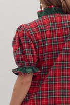 Entro Plus Size Plaid Puff Sleeve Top with Ruffle Trim-Curvy/Plus Blouses-Entro-Deja Nu Boutique, Women's Fashion Boutique in Lampasas, Texas