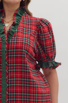 Entro Plus Size Plaid Puff Sleeve Top with Ruffle Trim-Curvy/Plus Blouses-Entro-Deja Nu Boutique, Women's Fashion Boutique in Lampasas, Texas