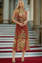 Entro Rust Floral Sleeveless Midi Dress-Dresses-entro-Deja Nu Boutique, Women's Fashion Boutique in Lampasas, Texas