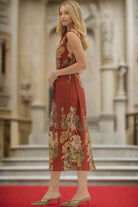 Entro Rust Floral Sleeveless Midi Dress-Dresses-entro-Deja Nu Boutique, Women's Fashion Boutique in Lampasas, Texas