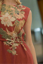 Entro Rust Floral Sleeveless Midi Dress-Dresses-entro-Deja Nu Boutique, Women's Fashion Boutique in Lampasas, Texas