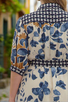 Entro Slate Blue Botanical Midi Shirt Dress with Tie Waist (Plus Sizes)-Curvy/Plus Dresses-Entro-Deja Nu Boutique, Women's Fashion Boutique in Lampasas, Texas