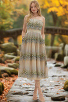 Entro Strapless Linear Floral Pleated Midi Dress with Pockets-Midi Dresses-Entro-Deja Nu Boutique, Women's Fashion Boutique in Lampasas, Texas