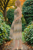 Entro Strapless Linear Floral Pleated Midi Dress with Pockets-Midi Dresses-Entro-Deja Nu Boutique, Women's Fashion Boutique in Lampasas, Texas