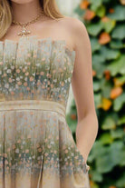 Entro Strapless Linear Floral Pleated Midi Dress with Pockets-Midi Dresses-Entro-Deja Nu Boutique, Women's Fashion Boutique in Lampasas, Texas