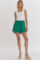 Entro Textured Green With Pink Trim High Waisted Shorts-Shorts-Entro-Deja Nu Boutique, Women's Fashion Boutique in Lampasas, Texas