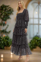 Entro Tiered Floral Puff Sleeve Maxi Dress In Black-Dresses-Entro-Deja Nu Boutique, Women's Fashion Boutique in Lampasas, Texas
