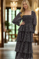 Entro Tiered Floral Puff Sleeve Maxi Dress In Black-Dresses-Entro-Deja Nu Boutique, Women's Fashion Boutique in Lampasas, Texas