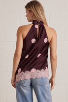 Entro Blush Dot Lace Halter Top-Lace Top-Entro-Deja Nu Boutique, Women's Fashion Boutique in Lampasas, Texas