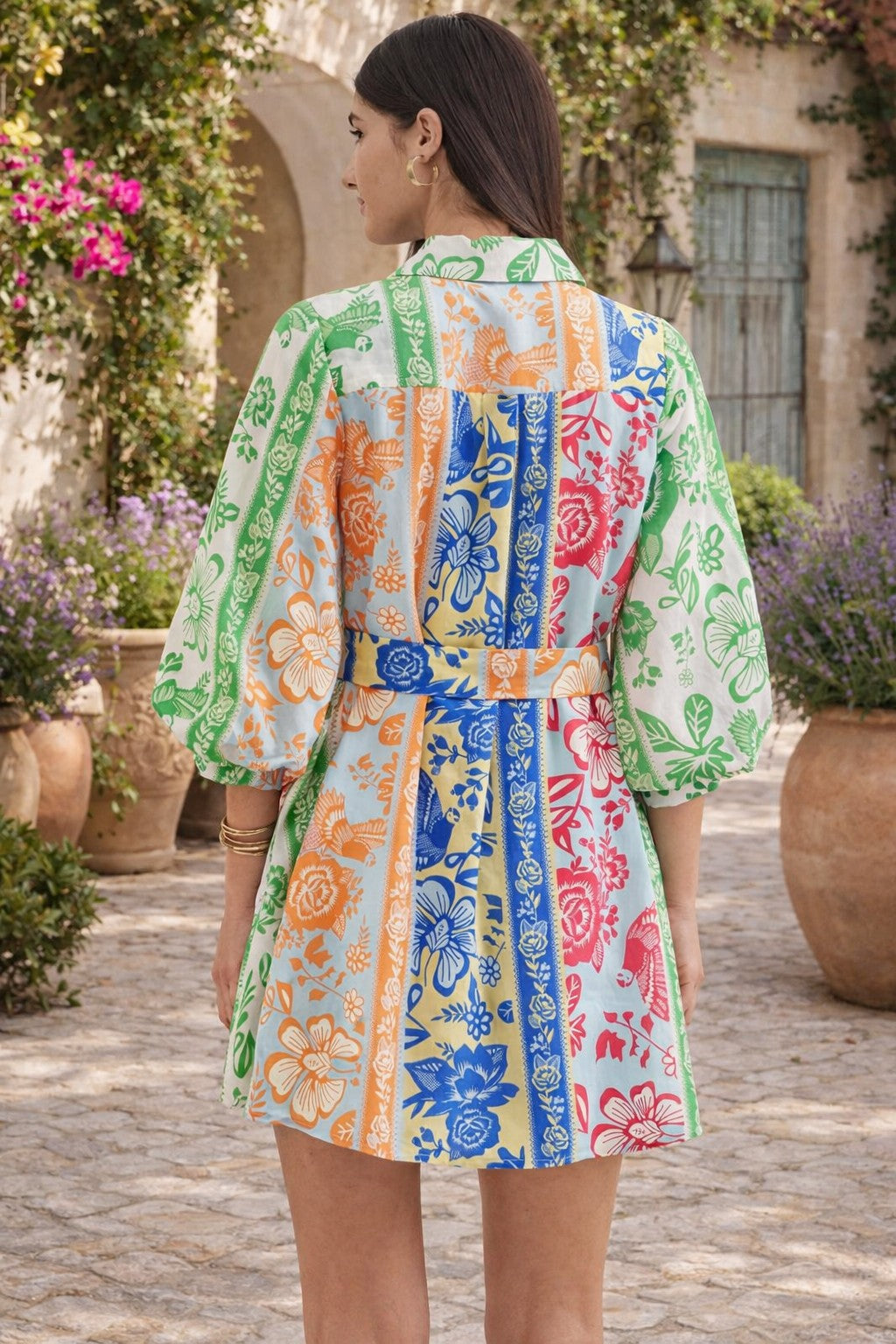 Entro Botanical Stripe Belted Mini Dress-mini dress-Entro-Deja Nu Boutique, Women's Fashion Boutique in Lampasas, Texas