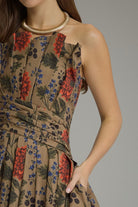 Entro Camel Floral Print Strapless Midi Dress-Midi Dresses-Entro-Deja Nu Boutique, Women's Fashion Boutique in Lampasas, Texas