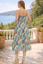 Entro Cream Floral Strapless Pleated Midi Dress with Pockets-Midi Dresses-Entro-Deja Nu Boutique, Women's Fashion Boutique in Lampasas, Texas