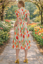 Entro Cream Tulip Floral Zip Front Sleeveless Midi Dress with Shirred Waist-Midi Dresses-Entro-Deja Nu Boutique, Women's Fashion Boutique in Lampasas, Texas