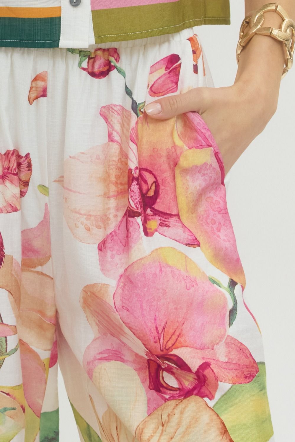 Entro Orchid Garden Floral Pull-On Wide Leg Pants-Bottoms-Entro-Deja Nu Boutique, Women's Fashion Boutique in Lampasas, Texas