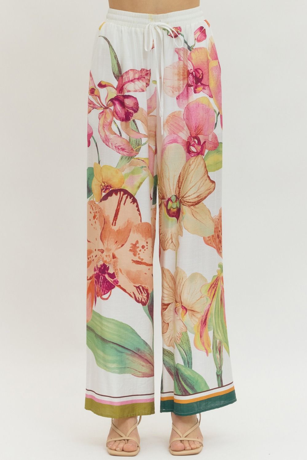 Entro Orchid Garden Floral Pull-On Wide Leg Pants-Bottoms-Entro-Deja Nu Boutique, Women's Fashion Boutique in Lampasas, Texas