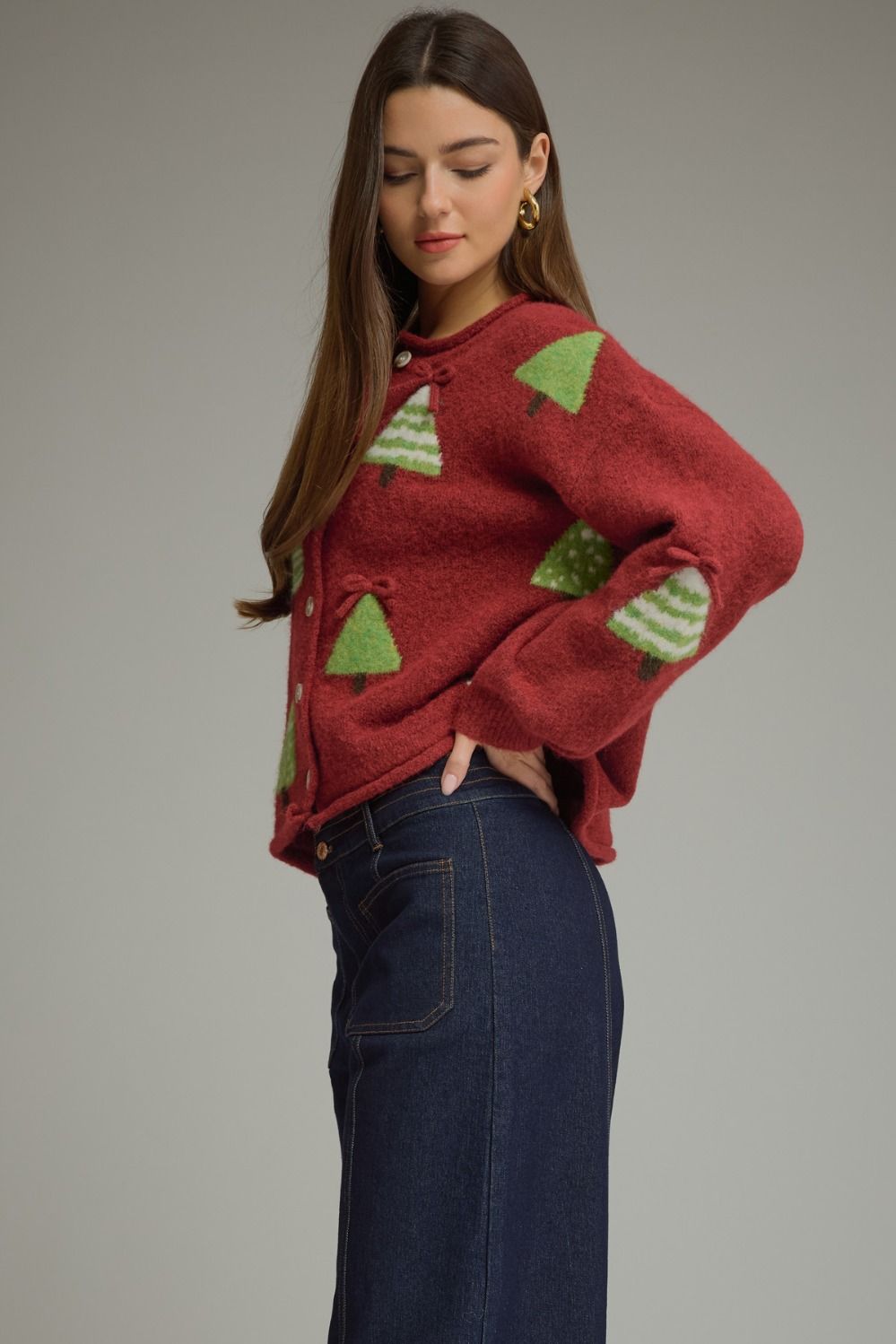 Entro Red Christmas Tree Cardigan-Cardigans & Kimonos-Entro-Deja Nu Boutique, Women's Fashion Boutique in Lampasas, Texas