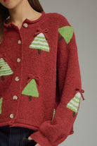Entro Red Christmas Tree Cardigan-Cardigans & Kimonos-Entro-Deja Nu Boutique, Women's Fashion Boutique in Lampasas, Texas