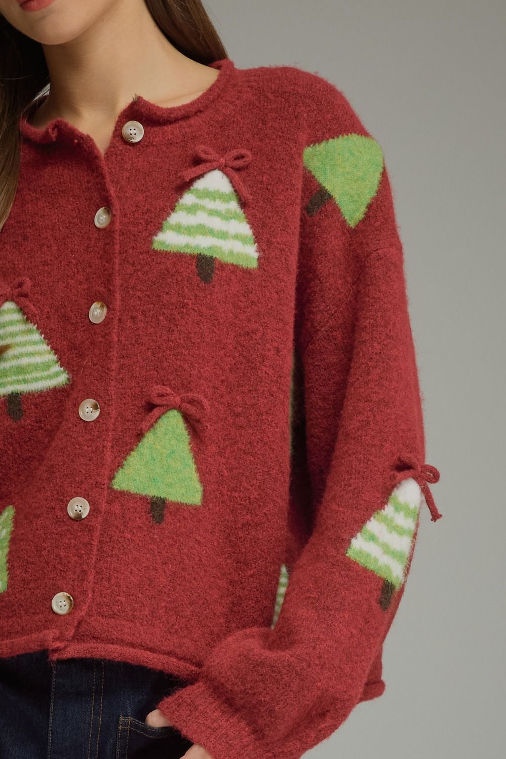 Entro Red Christmas Tree Cardigan-Cardigans & Kimonos-Entro-Deja Nu Boutique, Women's Fashion Boutique in Lampasas, Texas