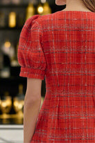 Entro Red Plaid Puff Sleeve Mini Dress with Front Zip-Dresses-Entro-Deja Nu Boutique, Women's Fashion Boutique in Lampasas, Texas