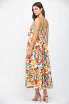 Fate Floral Spaghetti Strap Midi Dress Front Bow Tie White Multi-Midi Dresses-Fate-Deja Nu Boutique, Women's Fashion Boutique in Lampasas, Texas