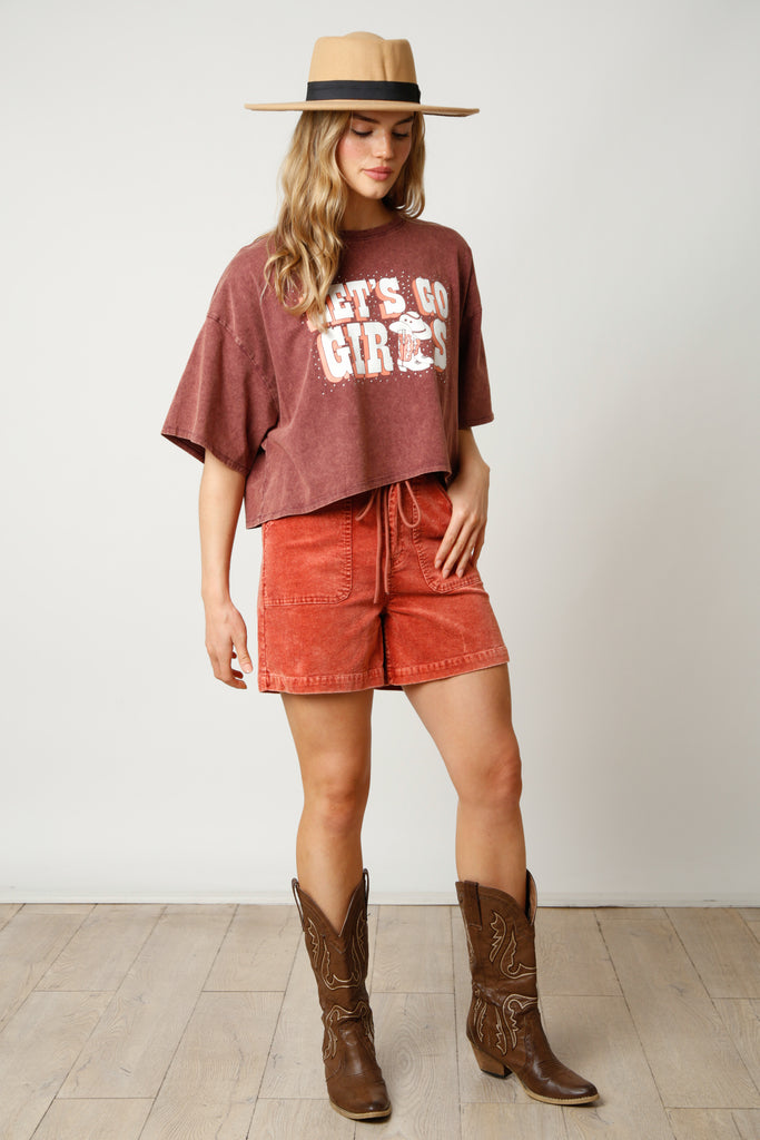 Fantastic Fawn Let's Go Girls Acid Wash T-Shirt In Burgundy-Graphic Tees-Fantastic Fawn-Deja Nu Boutique, Women's Fashion Boutique in Lampasas, Texas