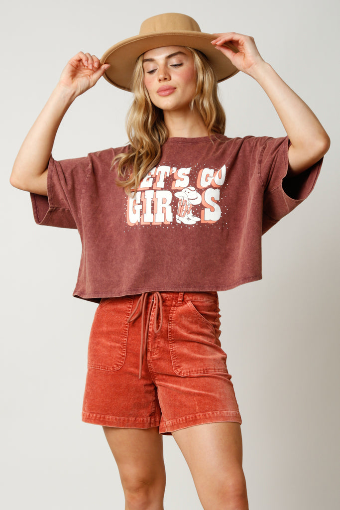 Fantastic Fawn Let's Go Girls Acid Wash T-Shirt In Burgundy-Graphic Tees-Fantastic Fawn-Deja Nu Boutique, Women's Fashion Boutique in Lampasas, Texas
