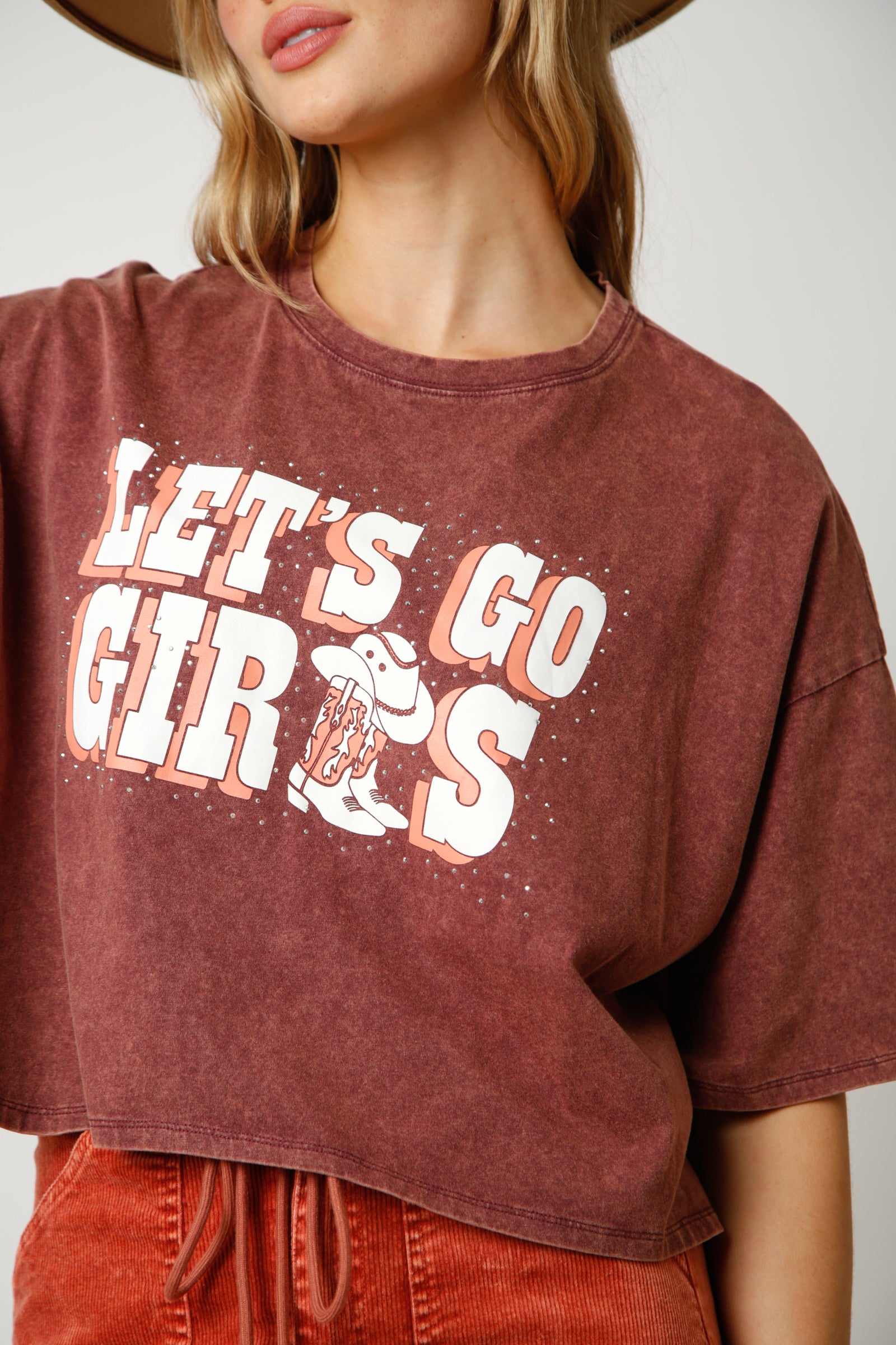 Fantastic Fawn Let's Go Girls Acid Wash T-Shirt In Burgundy-Graphic Tees-Fantastic Fawn-Deja Nu Boutique, Women's Fashion Boutique in Lampasas, Texas