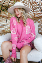 Fantastic Fawn Love Hearts Pink Sequin And Pearl Sweater-Graphic Sweaters-Fantastic Fawn-Deja Nu Boutique, Women's Fashion Boutique in Lampasas, Texas