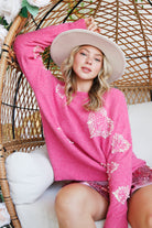 Fantastic Fawn Love Hearts Pink Sequin And Pearl Sweater-Graphic Sweaters-Fantastic Fawn-Deja Nu Boutique, Women's Fashion Boutique in Lampasas, Texas