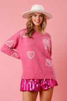 Fantastic Fawn Love Hearts Pink Sequin And Pearl Sweater-Graphic Sweaters-Fantastic Fawn-Deja Nu Boutique, Women's Fashion Boutique in Lampasas, Texas