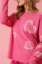 Fantastic Fawn Love Hearts Pink Sequin And Pearl Sweater-Graphic Sweaters-Fantastic Fawn-Deja Nu Boutique, Women's Fashion Boutique in Lampasas, Texas