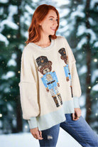 Fantastic Fawn Sequin Bear Nutcracker Sweater in Blue Ivory-Sweaters-Fantastic Fawn-Deja Nu Boutique, Women's Fashion Boutique in Lampasas, Texas