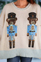 Fantastic Fawn Sequin Bear Nutcracker Sweater in Blue Ivory-Sweaters-Fantastic Fawn-Deja Nu Boutique, Women's Fashion Boutique in Lampasas, Texas