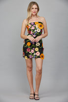 Fate All Over 3D Flower Appliqué Strapless Dress in Black Multi-Dresses-Fate-Deja Nu Boutique, Women's Fashion Boutique in Lampasas, Texas