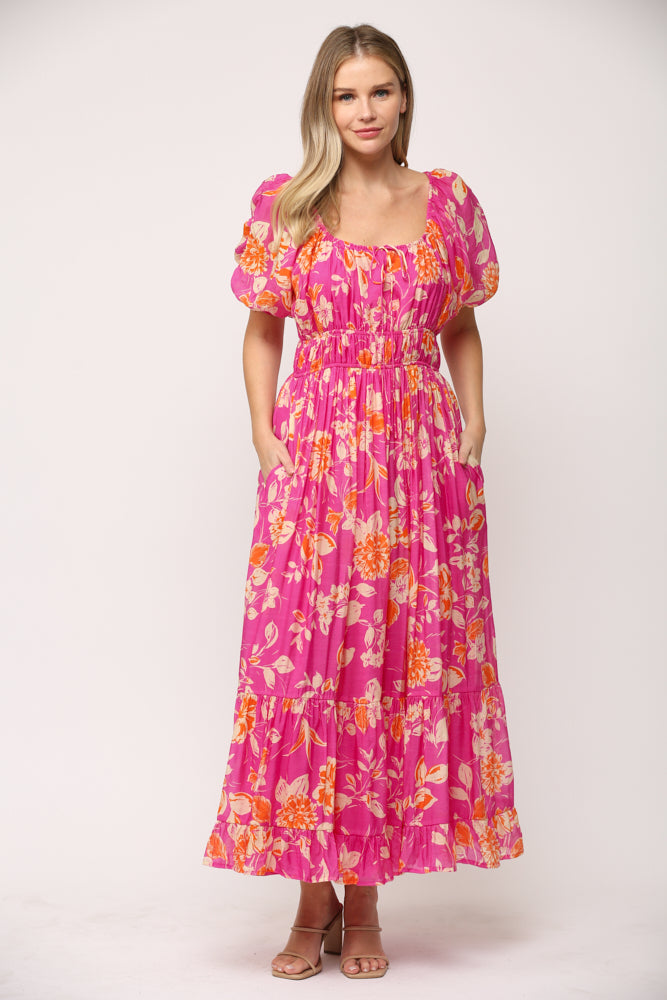 Fate Blooms And Elegance Hot Pink Floral Maxi Dress-Dresses-Fate-Deja Nu Boutique, Women's Fashion Boutique in Lampasas, Texas