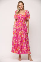 Fate Blooms And Elegance Hot Pink Floral Maxi Dress-Dresses-Fate-Deja Nu Boutique, Women's Fashion Boutique in Lampasas, Texas