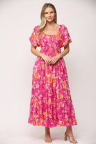 Fate Blooms And Elegance Hot Pink Floral Maxi Dress-Dresses-Fate-Deja Nu Boutique, Women's Fashion Boutique in Lampasas, Texas