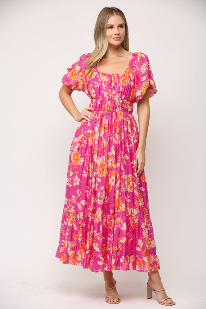 Fate Blooms And Elegance Hot Pink Floral Maxi Dress-Dresses-Fate-Deja Nu Boutique, Women's Fashion Boutique in Lampasas, Texas