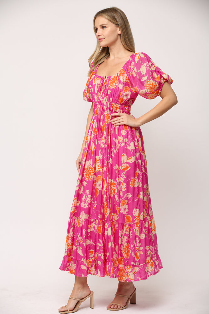 Fate Blooms And Elegance Hot Pink Floral Maxi Dress-Dresses-Fate-Deja Nu Boutique, Women's Fashion Boutique in Lampasas, Texas