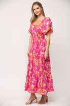 Fate Blooms And Elegance Hot Pink Floral Maxi Dress-Dresses-Fate-Deja Nu Boutique, Women's Fashion Boutique in Lampasas, Texas