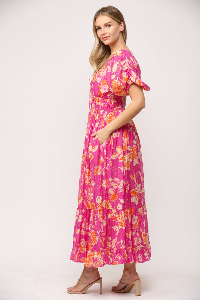 Fate Blooms And Elegance Hot Pink Floral Maxi Dress-Dresses-Fate-Deja Nu Boutique, Women's Fashion Boutique in Lampasas, Texas