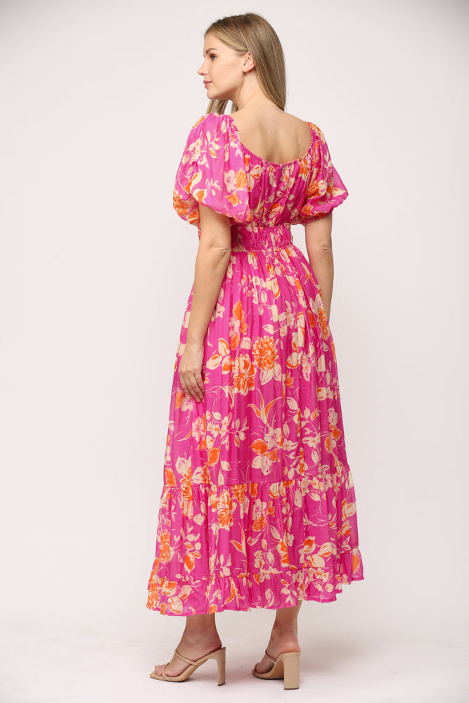 Fate Blooms And Elegance Hot Pink Floral Maxi Dress-Dresses-Fate-Deja Nu Boutique, Women's Fashion Boutique in Lampasas, Texas