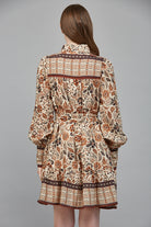 Fate Boho Cream & Brown Tiered Long Sleeve Mini Dress-mini dress-Fate-Deja Nu Boutique, Women's Fashion Boutique in Lampasas, Texas